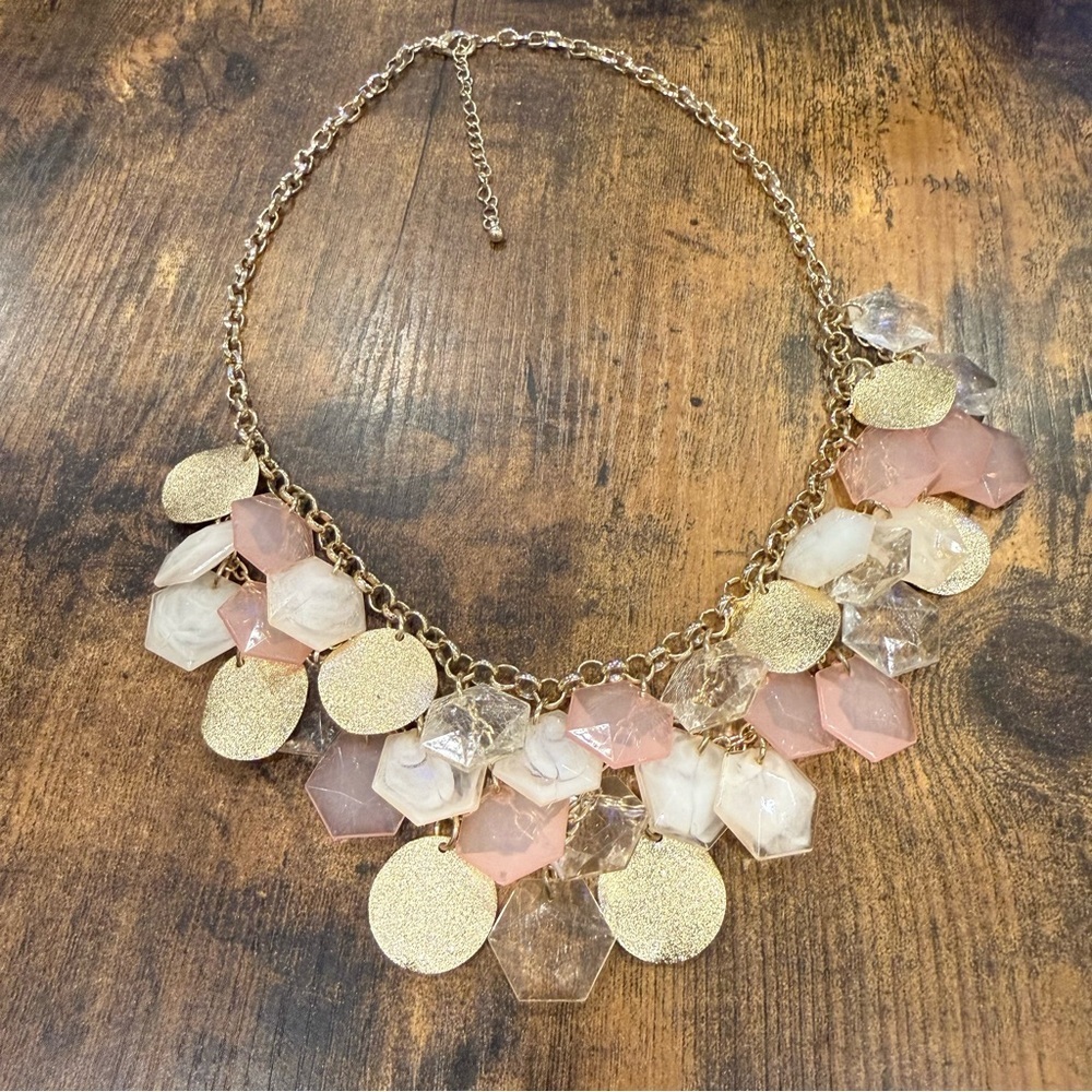 Y2K Chunky Statement Necklace 
Gold and Pink Medallions - Picture 3 of 6